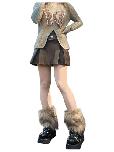 WDIRARA Women's Faux Fur Leg Warmers Fuzzy Leg Cuffs Winter Cuff Covers