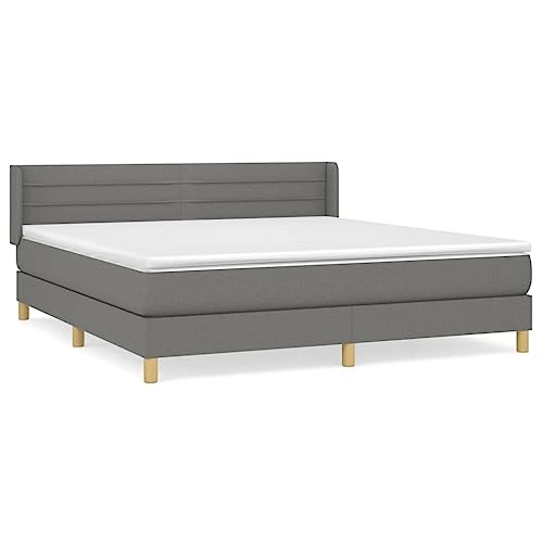 Boxspringbett mit Matratze, Dunkelgrau 180x200 cm, strapazierfähiger Stoff, höhenverstellbares Kopfteil, Taschenfederkernmatratze für erholsamen Schlaf, komplettes Schlafzimmer-Set – Bild 4