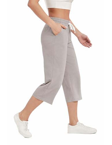 Image of SPECIALMAGIC Women Capri Pants Cotton Yoga Wide Leg Pajama Pants Capris Sweatpants Sports