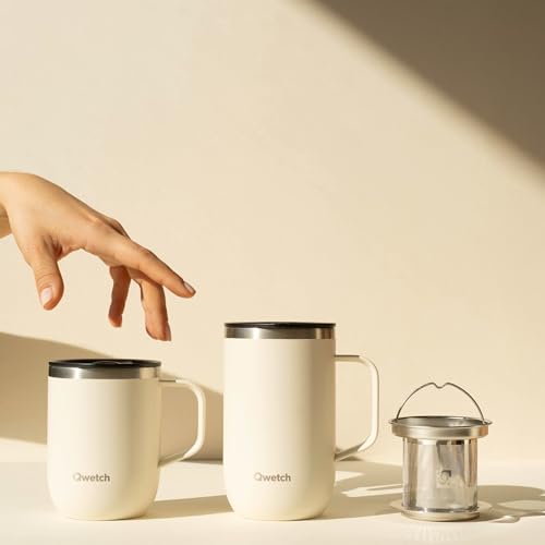 QWETCH Tea Infuser Mug with Handle 470ml - Black Recycled Stainless Steel - Keeps Beverages Hot for 6h / Cold for 12h - BPA-Free, Splash-Proof Lid, Built-in Stainless Filter - Image 9