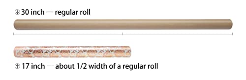 Ldgooael Mini Short Small Wrapping Paper Roll (17" X 120") - Pink Rose With Metallic Foil For Holiday, Mothers Day, Birthday, Wedding, Baby Shower #TOP1