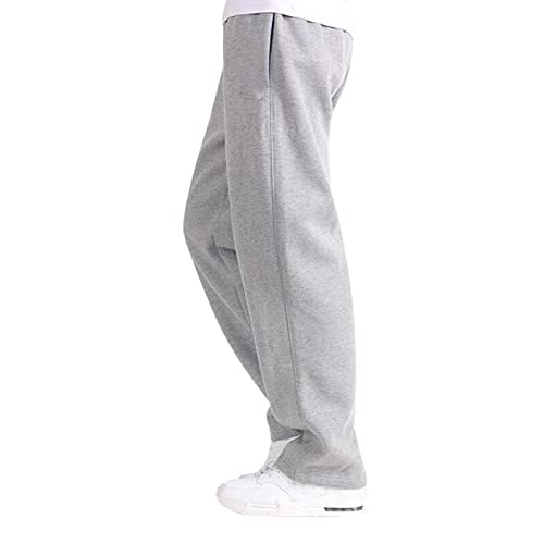 Men's Baggy Sweatpants Fleece Straight Leg Casual Pants Elastic Waist Athletic Workout Jogger Sweat Pants Fall Winter2