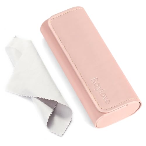RayLove Estojo rígido para óculos, estojo de óculos de sol de viagem, estojo rígido de couro para mulheres, estojo de óculos de leitura para homens, Ouro rosa, tamanho �nico