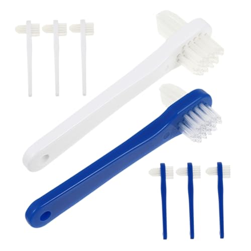 SOPOTUTU 8 piezas Cepillo para Dentaduras Dual Cabezal con Mango Antideslizante para Cuidado Suave y Limpieza Adultos