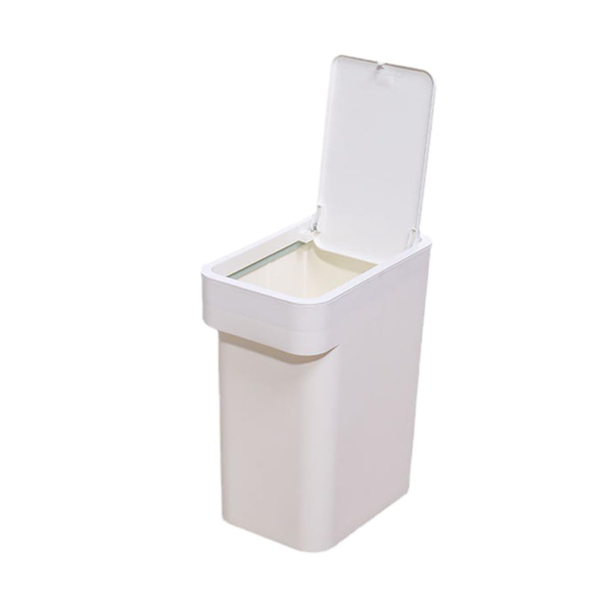 NUOBESTY Cestino per la Carta Straccia Coperchio a Pressione, Contenitore per Rifiuti Domestico Bianco Compatto, Pattumiera Versatile per Cucina, Bagno, Ufficio e Camera da Letto