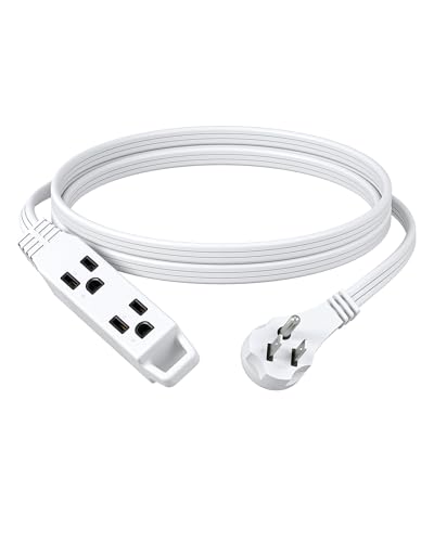 DEWENWILS 6FT Flat Plug Extension Cord, 16/3 SPT-3 Flat Wire & 3 Grounded Outlets, 13A / 125V / 1625W, Extension Cord with 3-Prong Plug for TV, Kitchen, Bedroom, Office, ETL Listed, White
