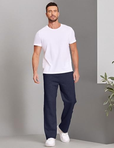 Image of Deyeek Men's Fleece Lined Sweatpants Open Bottom Straight Leg Sweat Pants for Mens Loose Fit Joggers Sweatpants with Pockets