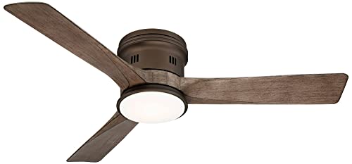Casa Vieja 54" Salerno Modern Industrial Hugger Low Profile 3 Blade Indoor Outdoor Ceiling Fan with Light LED Remote Bronze Wood Opal Glass Damp Rated for Patio Exterior House Porch Gazebo thumbnail 6