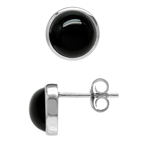Silvershake 8mm Genuine Round Shape Black Onyx White Gold Plated 925 Sterling Silver Stud Post Earrings