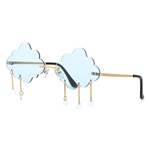 Women Rimless Clouds Shaped 90s Raindrop Glasses Light Blue