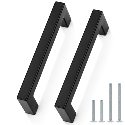Probrico 5 Pack 4 Inch (102mm) Hole Center Cabinet Handles Stainless Steel Kitchen Drawer Pulls Square Bar Cabinet Hardware for Kitchen Bathroom Cupboard