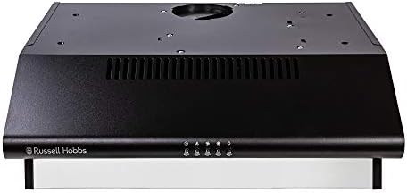 Russell Hobbs 60cm Wide Visor Cooker Hood in Black Steel, 3 Speed Settings, Washable Filters, LED Lights, Low Noise, Extraction and Recirculation, Premium Push Button Controls, RHVSRCH602B-M