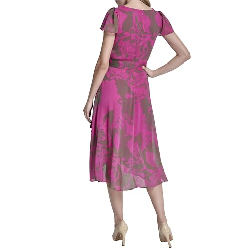Image of DKNY Women's Flutter Sleeve Surplice Tie Fit & Flare Midi Dress