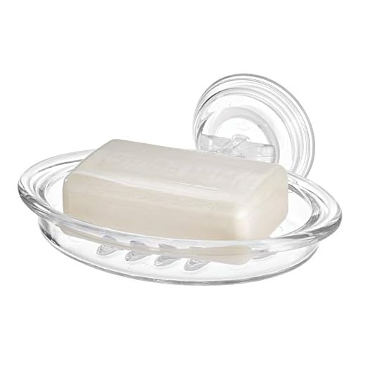 iDesign Power Lock tvålskål, tvålkopp i plast med stark sugkopp, transparent