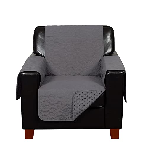 Image of Furhaven Waterproof & Non-Slip Chair Cover Protector for Dogs, Cats, & Children - Quilted Paw Print Living Room Furniture Cover - Gray, Chair