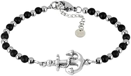 SAGA GIOIELLI® BRACCIALE UOMO SFERE ANCORA ACCIAIO ONICE