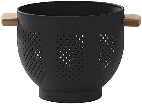 Metal Colander with Wood Handle, 5.5 Quart Powder Coated Steel Large Kitchen Strainer Stable Base,Matte Black