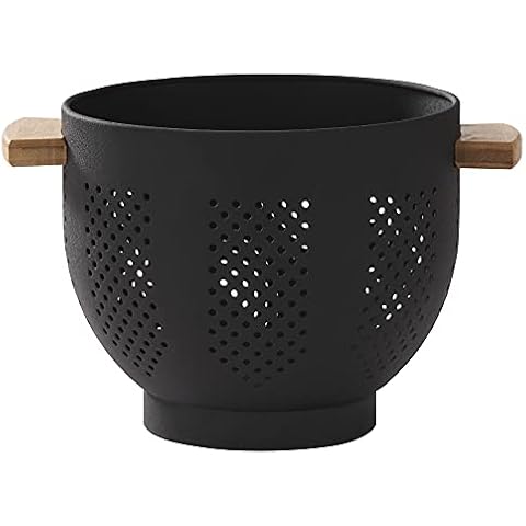 Colador de metal con mango de madera, 5.5 cuartos de galón de acero con recubrimiento en polvo, base estable, negro mate Cover