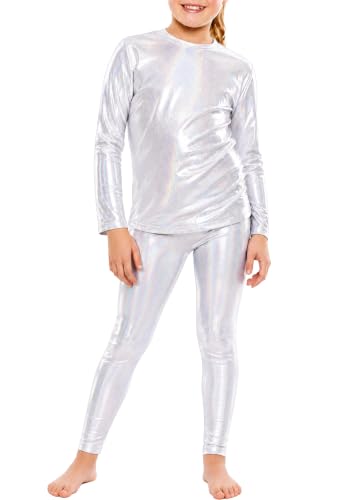 Image of STRETCH IS COMFORT Girls 2 Piece Hoodie Short Sleeve Long Sleeve Crew Neck Top and Leggings Set Kids Thermals Underwear Set