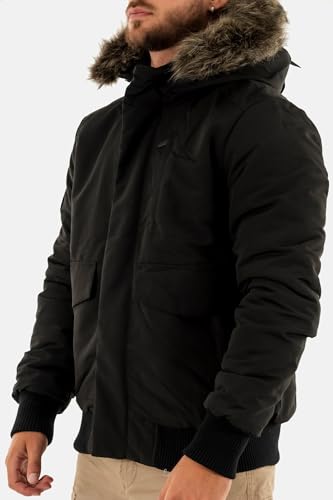 Superdry EVEREST HOODED PUFFER BOMBER, Vestes Homme, Jet Black,
