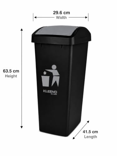 Image of Kleeno Cello Plastic Swing-Lid Garbage Dustbin 48 Ltr, Grey-Black