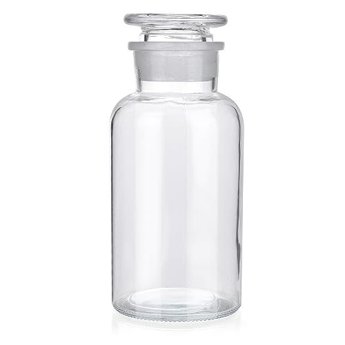 Kestun Lab Glass Reagent Bottle,Wide Mouth Glass Storage Bottle With Ground Stopper,Decorative Bottles/Vase (Clear, 500Ml)