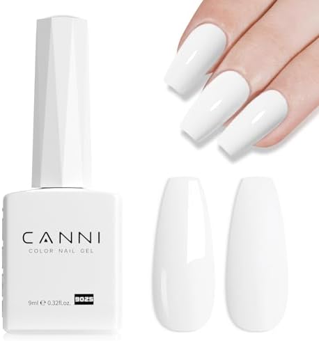 CANNI 9ml Pure White Gel Nail Polish, High Gloss UV LED Soak Off Gel