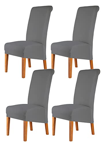 CMAKER High Back Chair Covers Stretch Spandex Fabric Chair Slipcover Seat Cover for Home Washable Removable Parsons Chair Protector Dining Room Kitchen Hotel,Set of 4,Gray