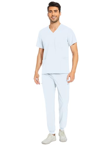 COZYFIT Men Scrubs Set with 8 pockets, stretch top & jogger pants