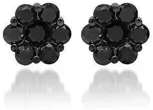 2.00 Ct Round Lab Created Black Diamond Cluster Stud Earrings 14K Black Gold Plated 925 Silver