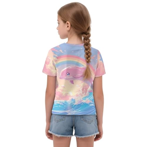 Girls Tie Knot Front Tee Comfortable Short Sleeves Round Neck T-Shirts for Sport Running Age 5-12 Years2
