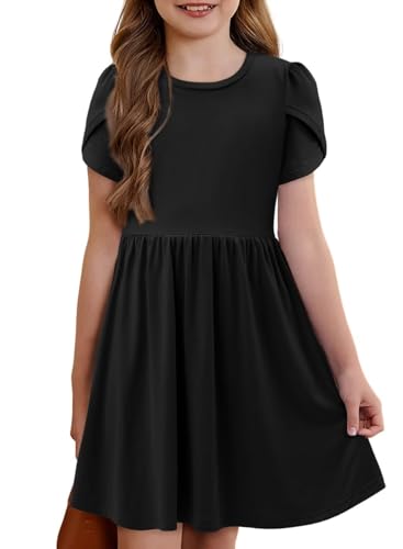 Yoklass Girls Summer Stretchy Dress A line Twirly Skater Dresses with Pockets 5-14 Years2