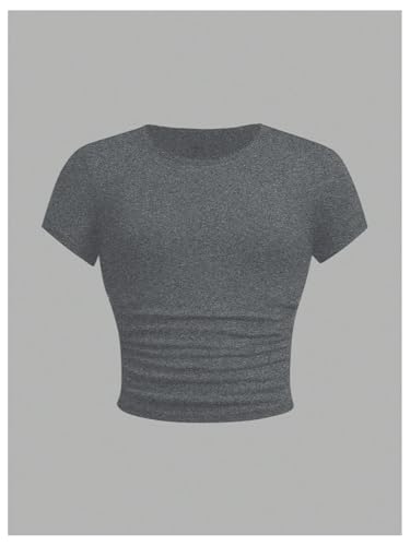 Image of SOLY HUX Girl's Basic Crop Top Set Crew Neck Short Sleeve T-Shirts 3 Packs Casual Summer Fitted Tees