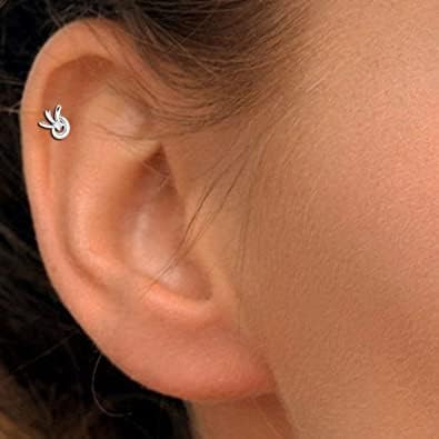 Natural Diamond Nose Ring Sterling Silver Classic Nose Stud in 16 Gauge and 8mm Length/Diamond Nose Stud For Womens/Diamond Color- J-K Diamond Clarity- I1-I2 Diamond Weight 0.01 CT