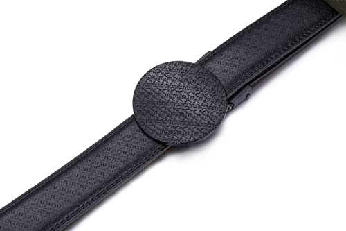 Marino Men’s Genuine Leather Ratchet Dress Belt With Automatic Buckle, Enclosed in an Elegant Gift Box - Round Foulard -Deep Charcoal - Adjustable from 38" to 54" Waist4