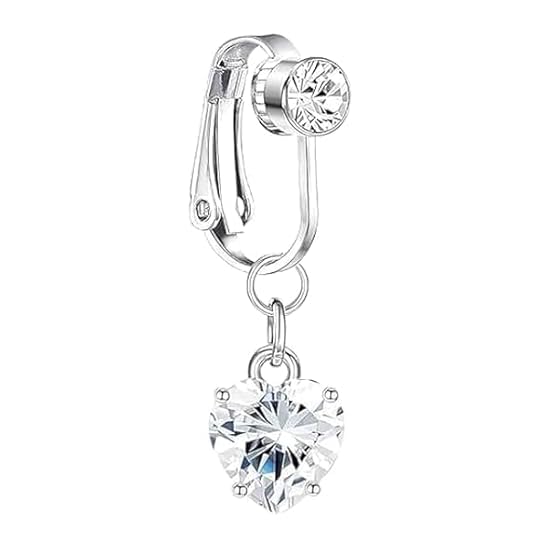 Sponsored Ad - Fake Belly Button Ring, Silver Clip On Non Piercing Navel Jewelry with CZ Crystal Heart Dangle, 1 Piece