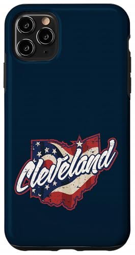 クリーブランドとオハイオ州旗オーバーレイ ヴィンテージ アンティーク調デザイン スマホケース iPhone 11 Pro Max 用