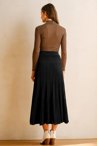 Arach&Cloz Women's Wool Blend Wide Elastic Band A-Line Pleated Flowy Long Skirts 20254