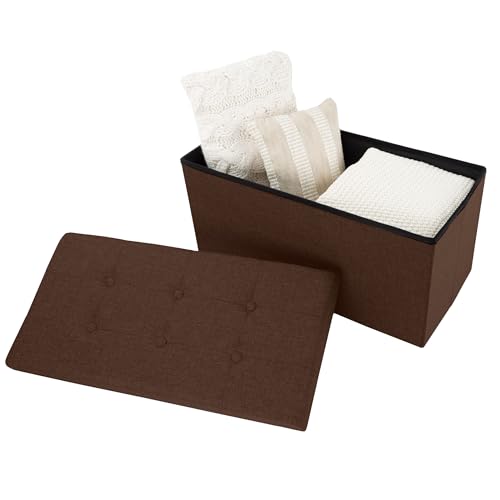 Image of Lavish Home Folding Storage Ottoman - Set of 2 30-Inch Tufted Footrest, Linen Chest, or Bench with Removable Bin for Living Room, Bedroom, or Dorm (Brown)