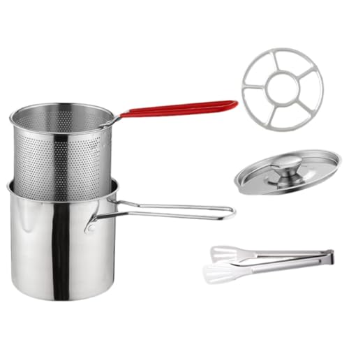 IMIKEYA Olla para Freír Profunda Inoxidable con Cesta y Tapa Mini Freidora para Alitas Aros de Cebolla y Patatas Fritas Compatible Mayoría y Distribución Uniforme del Calor