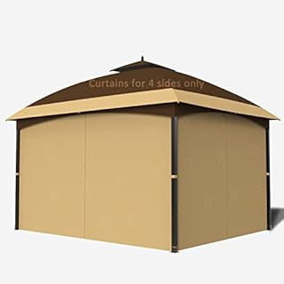 SunCula Replacement Gazebo Curtains Universal Privacy Shade Curtains 4-Panels sidewall with Zipper Outdoor Curtains (10'x12', Khaki, Only Curtains)