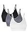 Produktbild Basic Treasure 3er Pack Seamless Spaghetti BH ohne Bügel, Sport Bra mit Spaghettiträgern, Bustier mit Abnehmbarer Polsterung (M, Schwarz/Grau/Weiß)