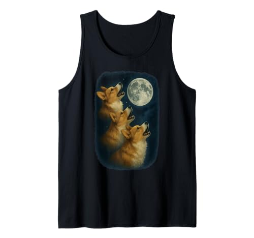Three Welsh Corgi Pembroke Howling At The Moon 3 Corgi Moon Canotta