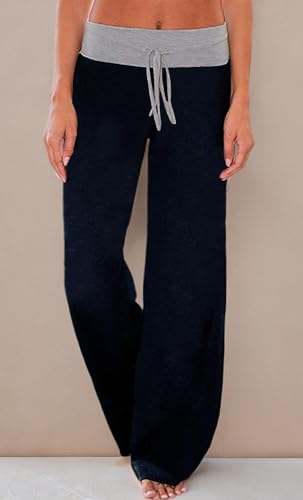 Image of AMiERY Women's Comfy Casual Pajama Pants Floral Print Drawstring Palazzo Lounge Pants Wide Leg