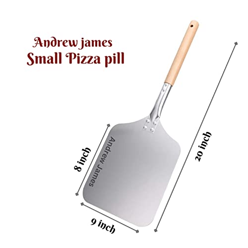 Image of Andrew James Pizza Peel Paddle Hand Finished Professional Aluminum with Wooden Handle The Perfect Pizza Shovel Baking Tool - Small (8 inch x 9 inch) | Commercial for Industrial Use