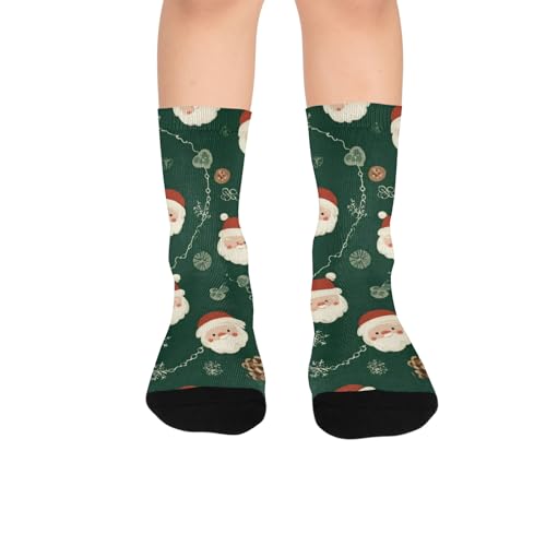 susiyo Artistic Santa Face Pattern Hiking Socks Boy Girls - Cushioned Crew Socks for Kids Soft, Breathable & Seamless Toe for All-Day Comfort