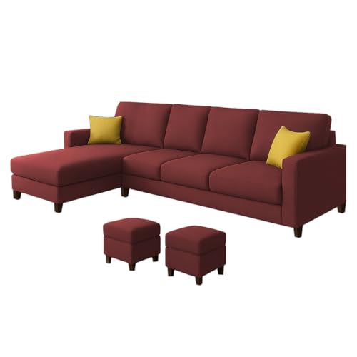 Image of Casaliving Rolando 6 Seater L Shape Sofa Set with 2 Puffy for Living Room (Maroon) Left Side Sofa Set for Living Room | Hall| Office Room
