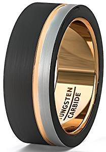 R4URINGS-4U 8mm Black Plain Brushed Rose Gold Groove Tungsten Ring Flat Edge Comfort Fit (8)