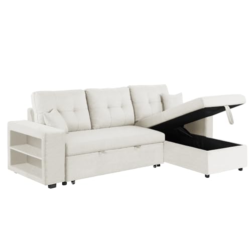 CONCEPT USINE | Canapé d'angle Convertible 4 Places avec Rangements Intégrés| Glasgow Beige | Confortable et Modulable | Très Pratique | Design...