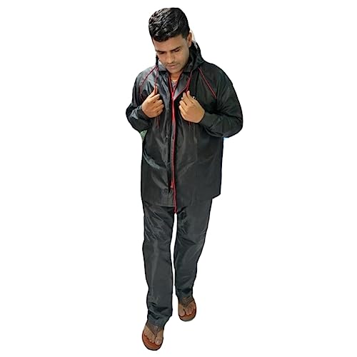 Image of Men's Waterproof Raincoat or Rainsuit Set - Includes Top and Bottom, Adjustable Hood, Inner Mobile Pocket, and Storage Bag - Polyester Reversible Double Layer Design